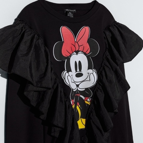 Zara Minnie mouse Disney sweatshirt‎ size S ruffle  black red - Picture 5 of 14